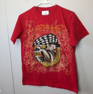ED HARDY By Christian Audigier Y2K Vintage Men Shirt Small Dog Made In USA